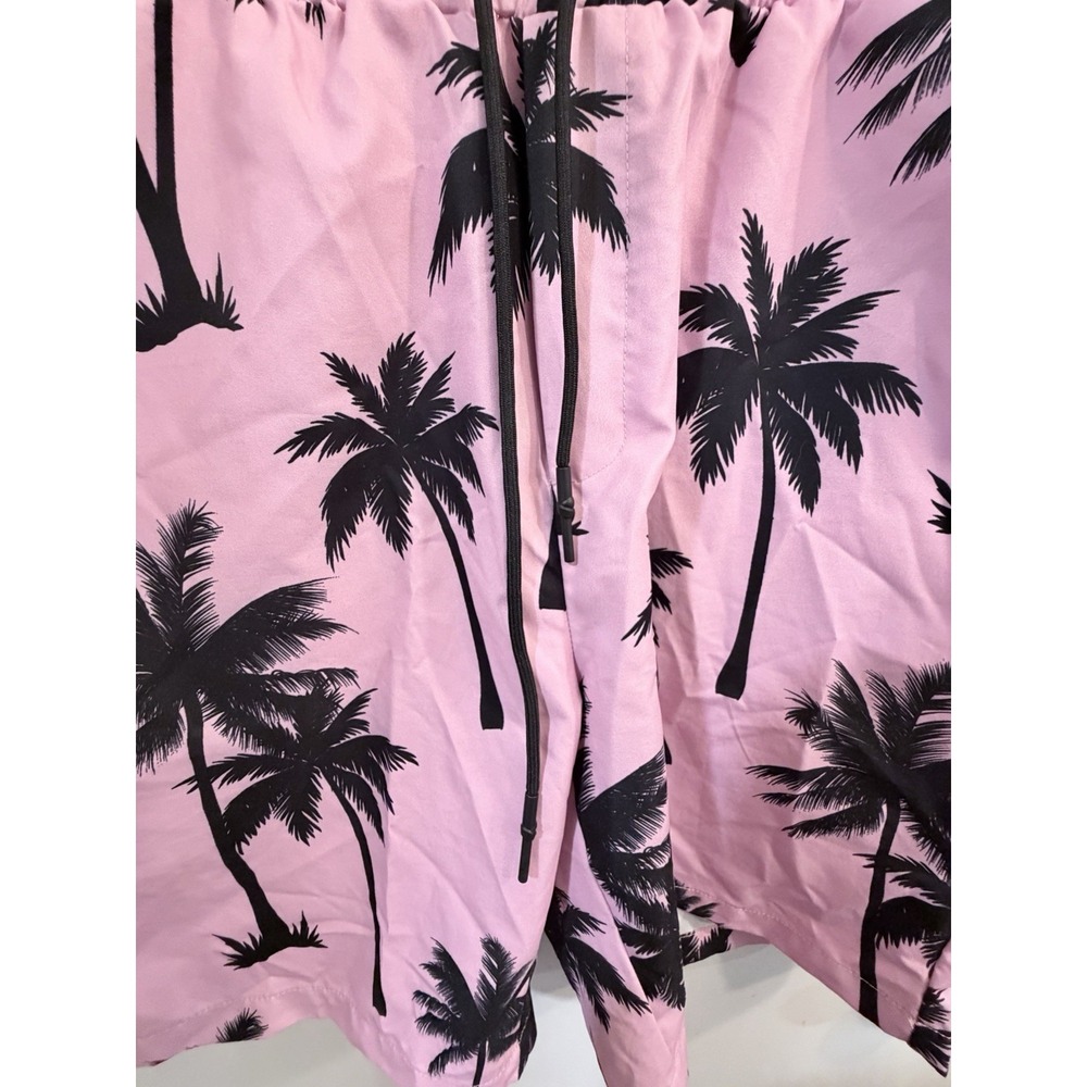 Mens XL Pink Black Palm Tree Shorts Manfinity Tropical Beach Vacation Swim Trunk - Picture 2 of 7